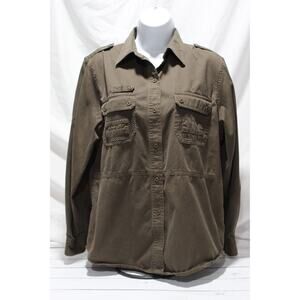 Lauren RL Safari Outfitters Women's M/L Green Cargo Snap Button Top Roll Tap LS